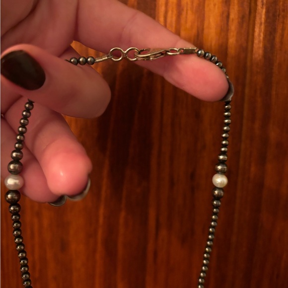 Navajo Silver & Pearl Lariat Necklace - Picture 3 of 4